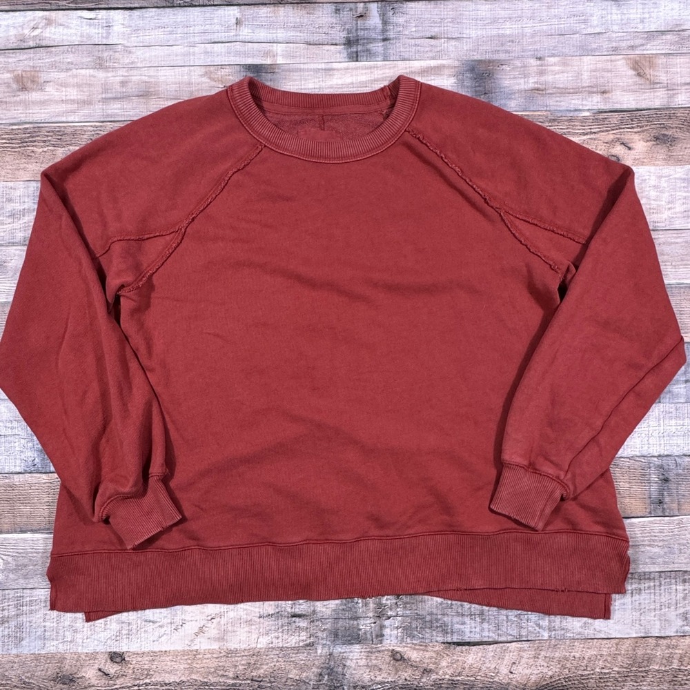 Aerie Womens Oversized Crewneck Sweatshirt Rust Red Raw Seam French Terry Small